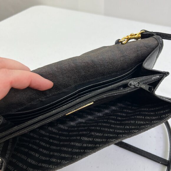 Flavi Vismano Crossbody Purse Bag Monogram Vintage Small Brown Black Long - Picture 9 of 16